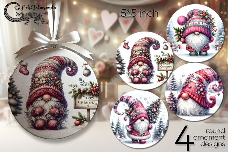 Christmas gnome | round ornaments sublimation designs P