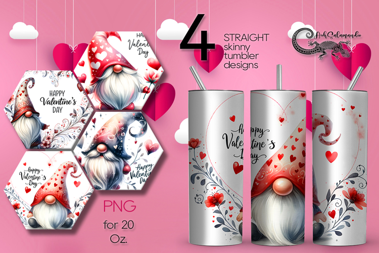 Valentine gnome | 4 watercolor tumbler sublimation designs