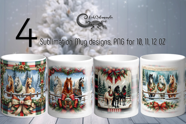 Country Christmas | 4 horse Sublimation Mug design PLUS