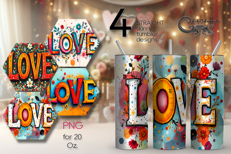 Love hippie Inscription | 4 Boho Skinny tumbler designs PL
