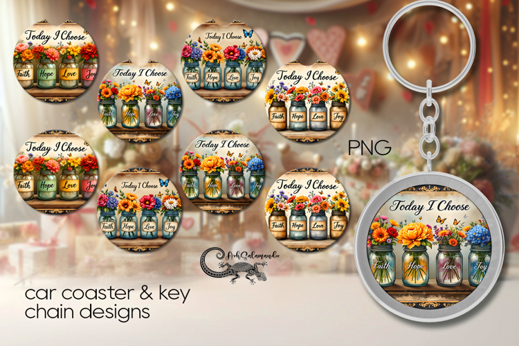 Motivating inscription | 4 Car coaster & 4 key chain