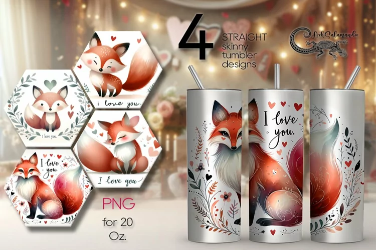 Valentine animals | cute fox Skinny tumbler design PLUS