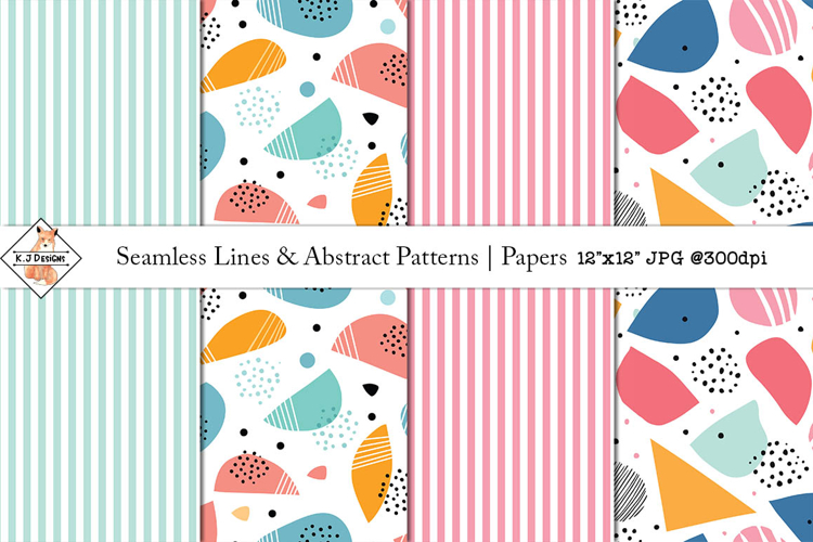 Seamless Abstract Lines and Shape Patterns | Digital Papers