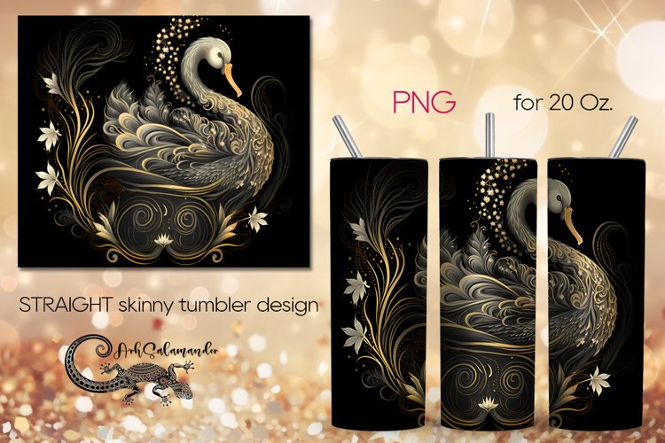 Swan | black & gold skinny tumbler Sublimation design PLUS6