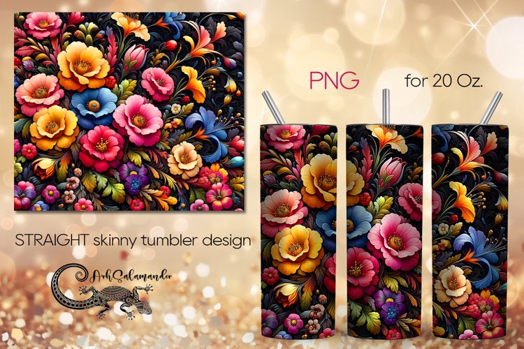Flowers, black background | tumbler Sublimation design PLUS6