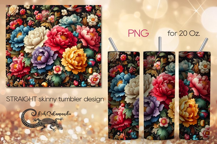 Flowers, black background | tumbler Sublimation design PLUS6
