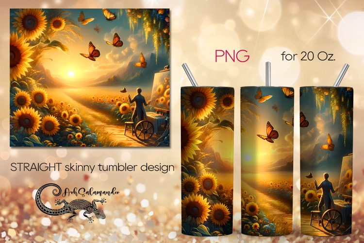 Romantic sunflower | Skinny tumbler Sublimation design PLUS6