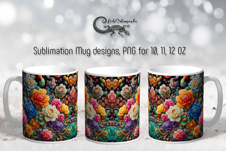 Flowers in black background | Mug Sublimation design PLUS6