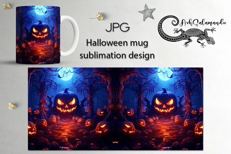 Bright Halloween | Hand drawn Sublimation Mug design, PLUS6