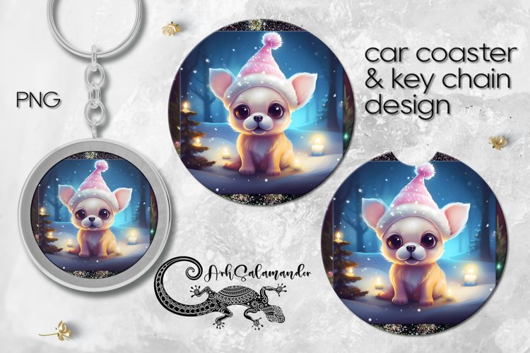 Xmas Puppy | Dog Sublimation Car coaster   key chain PLUS6