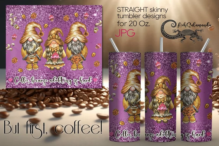 Coffee gnome | Skinny tumbler Sublimation design PLUS6