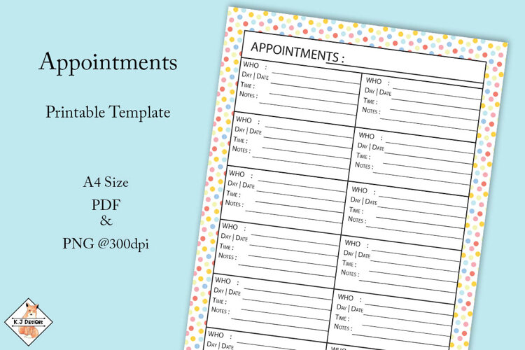 Appointments Printable Template Sheet PDF example image 1