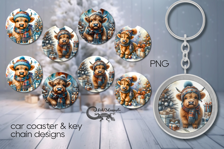 Christmas cow | vintage Car coaster & key chain designs P