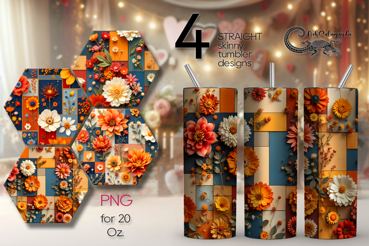 3D Flowers | 4 Skinny tumbler sublimation designs P