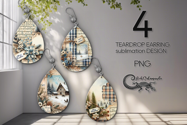 Vintage Christmas | 4 xmas Teardrop earring Sublimation PL