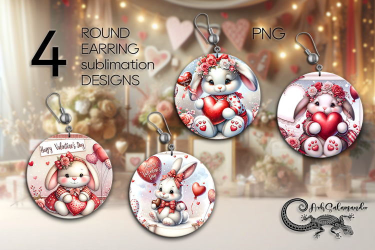 Valentine Rabbit | 4 love Round Earring sublimation designs