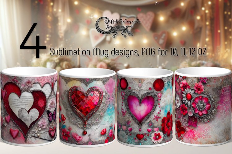 Vintage Hearts | Valentine Sublimation Mug design PL