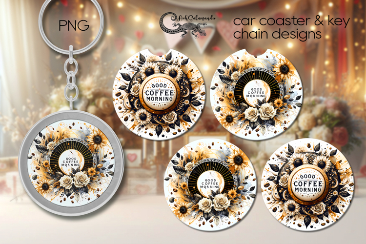 Coffee & flowers | Car coaster & key chain sublimation PL