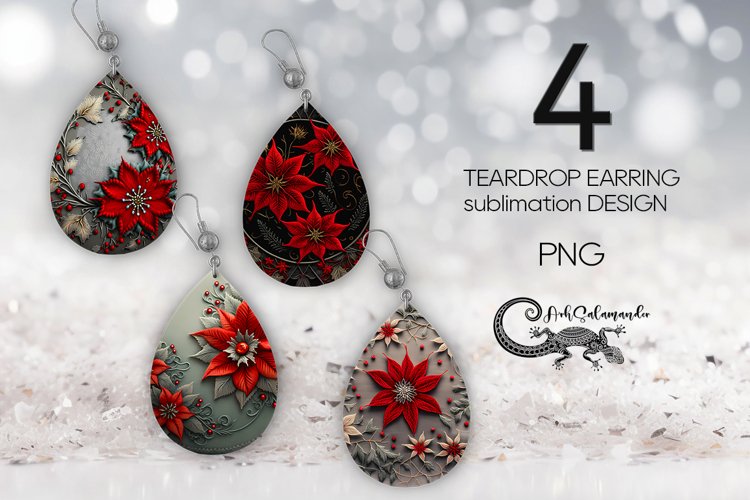 Embroidery flowers | Teardrop Earring sublimation design PL