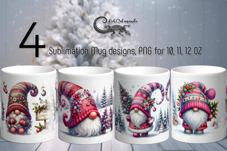 Watercolor Christmas gnome | Sublimation Mug designs PL