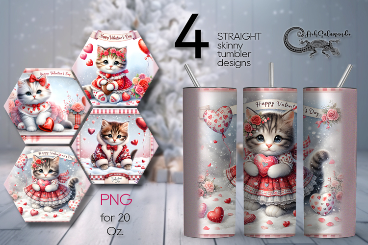 Valentine cat | 4 love Skinny tumbler designs