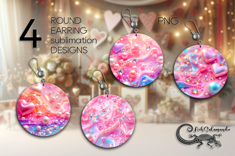 Love Pearls| 4 Valentine Sublimation round earring designs