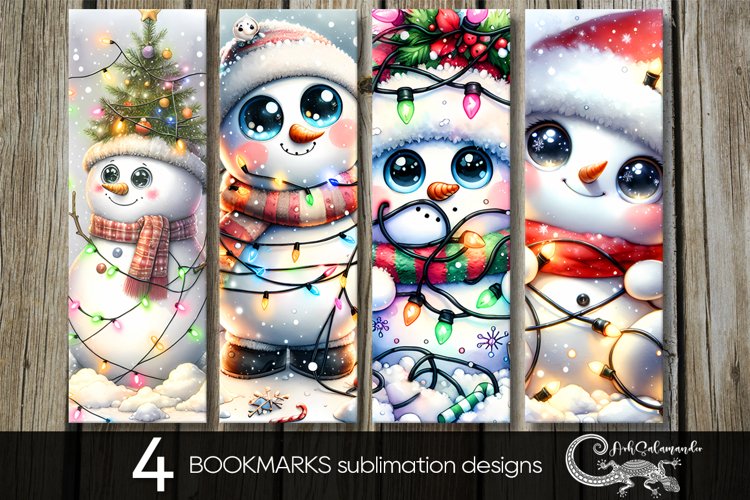 Funny Christmas Snowman | 4 Xmas bookmarks sublimation example image 1