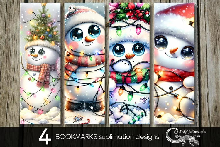 Funny Christmas Snowman | 4 Xmas bookmarks sublimation