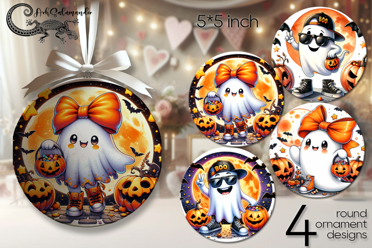 Funny ghost | halloween round ornaments sublimation designs