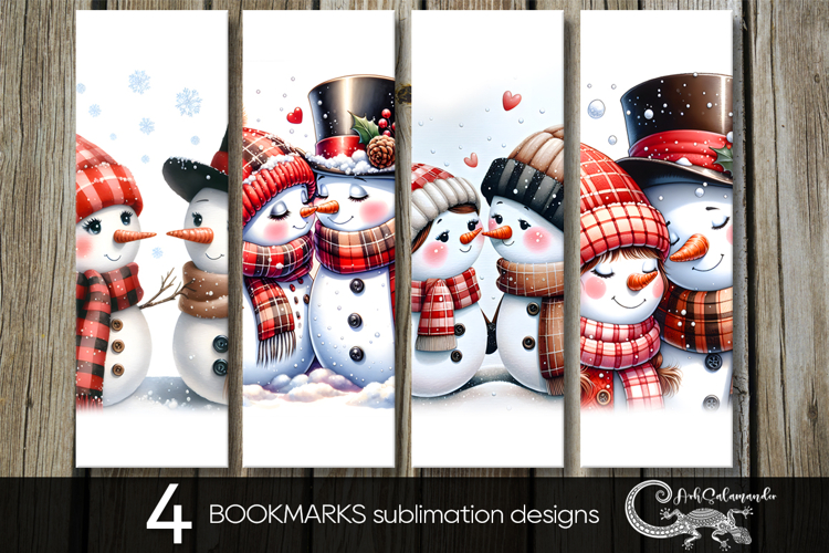 Cute Christmas Snowman | 4 Xmas bookmarks sublimation