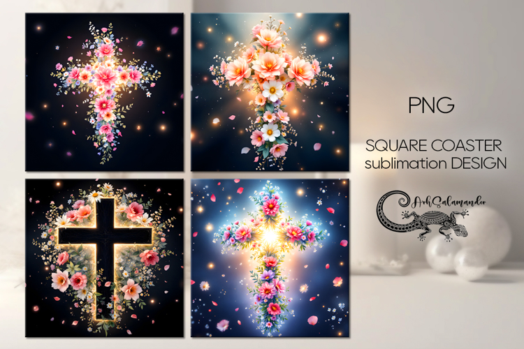 Christian cross | 4 square coaster sublimation designs P