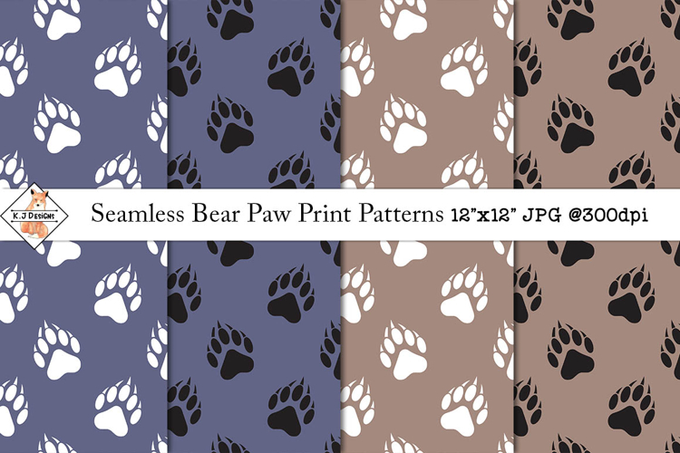 Seamless Bear Paw Print Patterns | Digital Papers