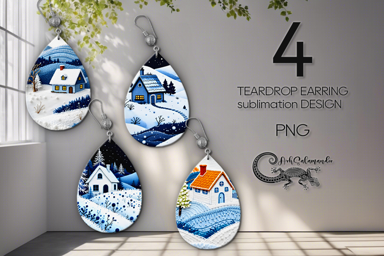 Embroidery landscape | Teardrop Earring sublimation design P