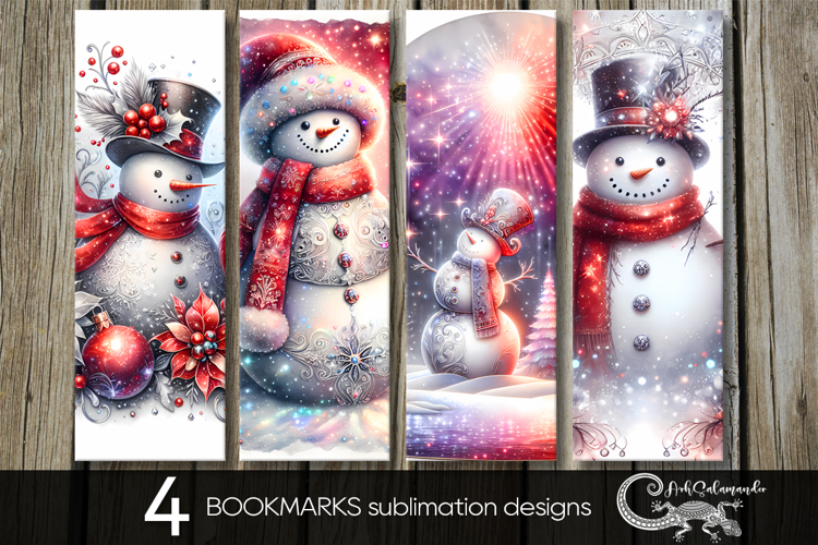 Retro Christmas Snowman | 4 Xmas bookmarks sublimation