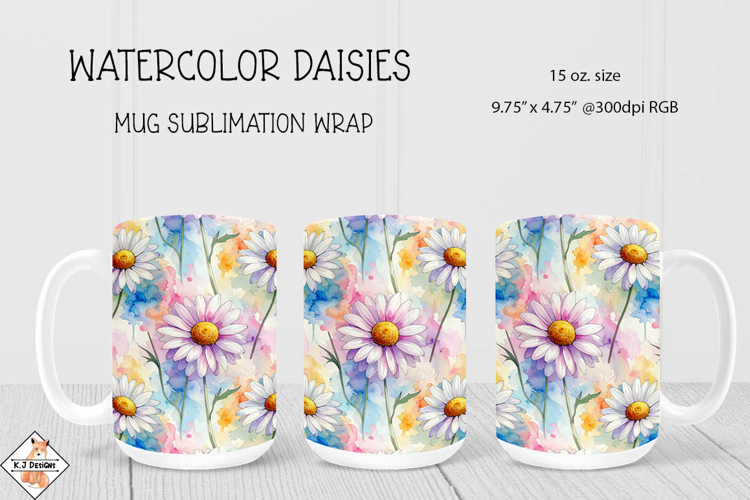 Watercolor Daisies Mug Wrap Sublimation | 15 oz. Mug