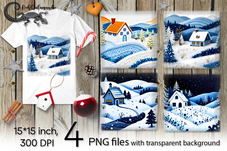 Christmas embroidery landscape | 4 PNG Sublimation designs