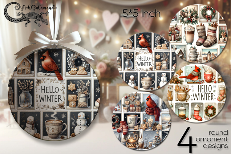 Christmas vibes | 4 winter Round ornaments sublimation