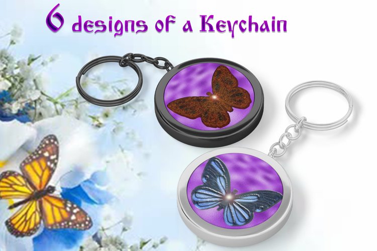 Keychain with butterflies l 6 designs of a Keychain, PNG