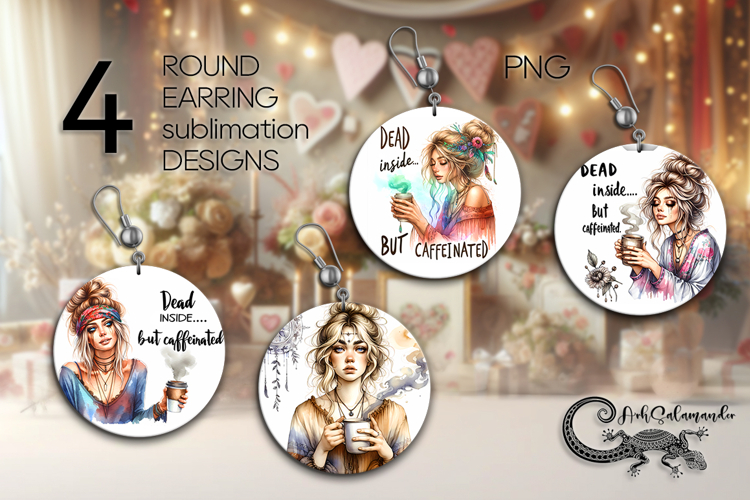 Coffee girl | Round earring sublimation designs PL