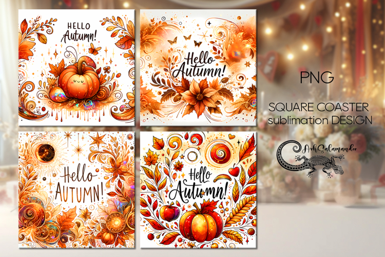 Hello autumn | fall square coaster sublimation design