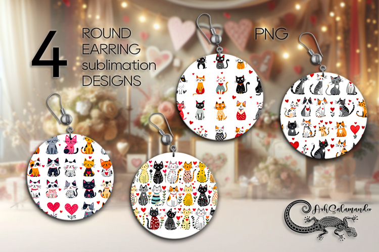 Valentine cat | 4 love Round Earring sublimation designs P