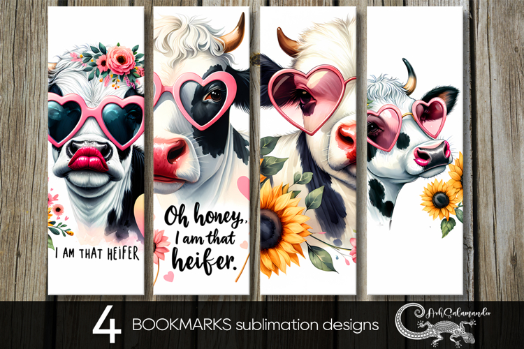 Flowers & cows | 4 bookmarks sublimation designs PLUS