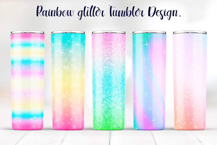 Skinny tumbler design. 20 oz, Rainbow glitter Sublimation.