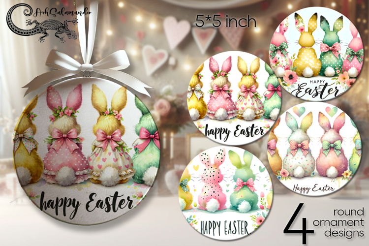 Easter rabbit | 4 round ornaments sublimation designs P
