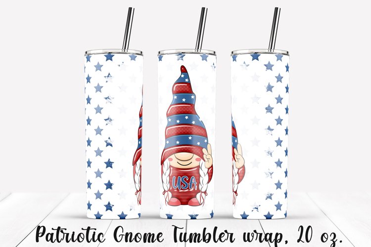 Patriotic Gnome Tumbler design. Sublimation PNG, 20 oz. example image 1