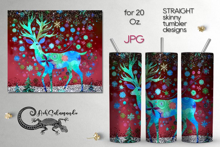 Folk xmas Deer | Skinny tumbler sublimation design PLUS7