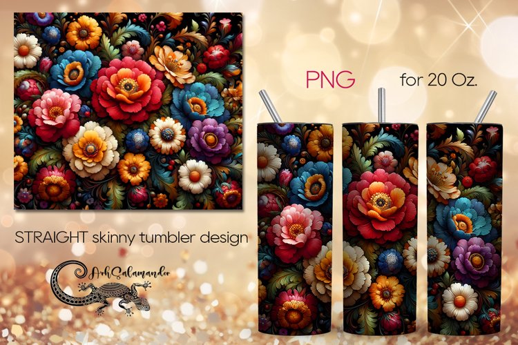 Flowers, black background | tumbler Sublimation design PLUS7