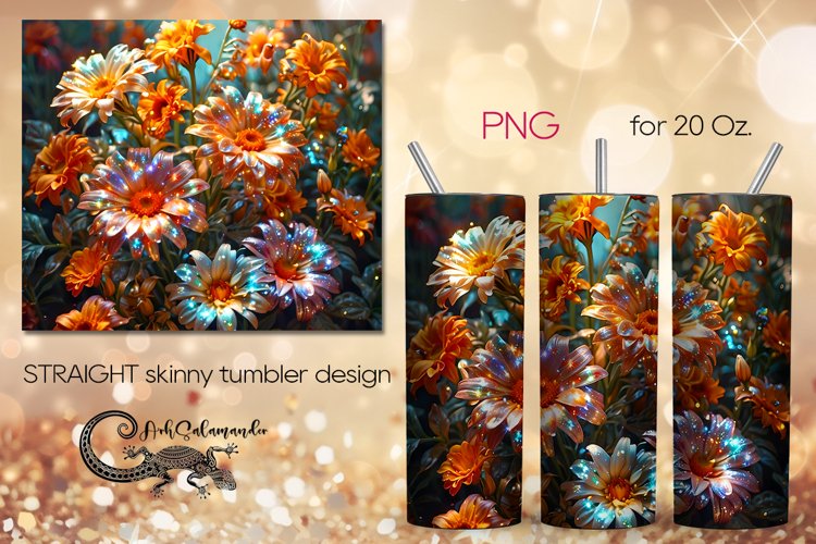 Glitter Flowers | shining tumbler Sublimation design PLUS7