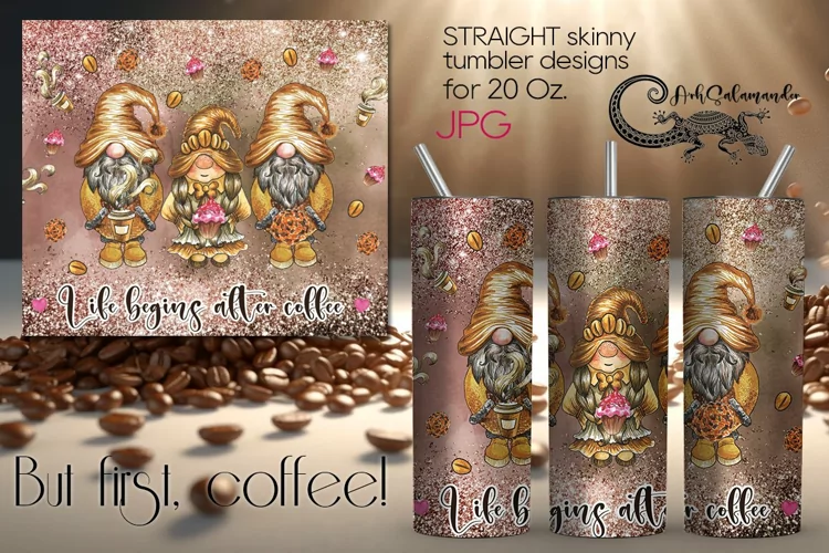 Coffee gnome | Skinny tumbler Sublimation design PLUS7
