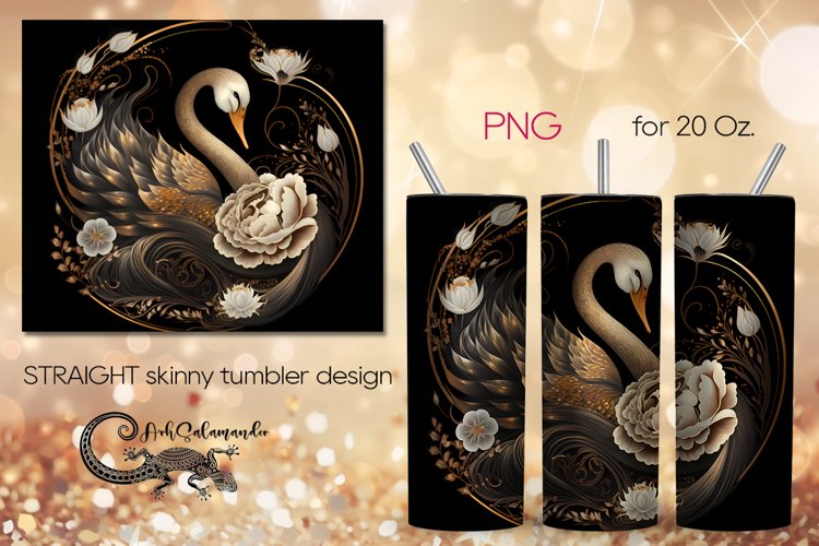 Swan | black & gold skinny tumbler Sublimation design PLUS7